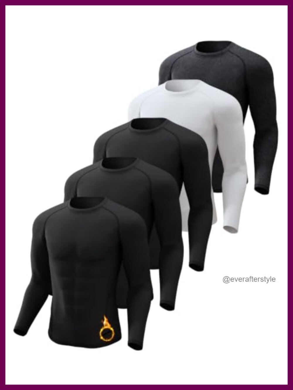Mens Thermal Shirt Long Sleeve Base Layer Polyester Spandex Fitted Winter
